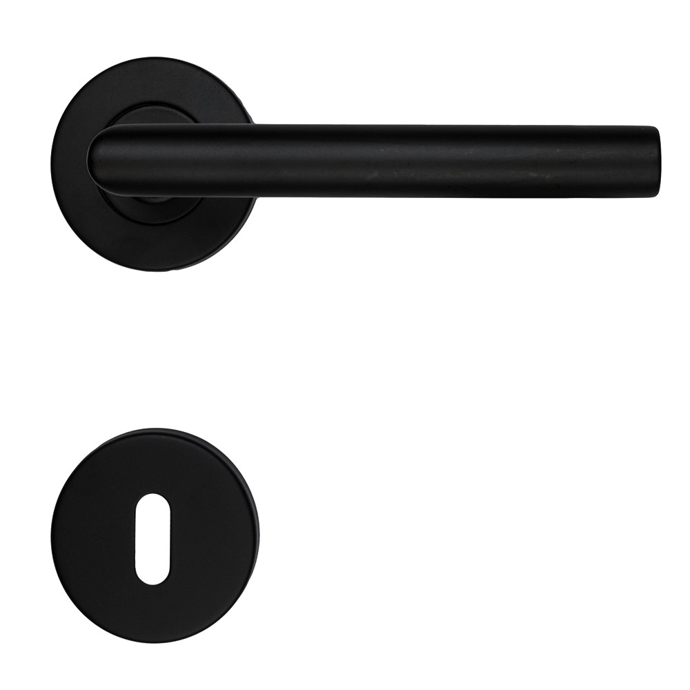 Zwarte deurklink Rocker 19mm met sleutelplaatjes
