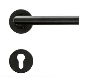 Zwarte deurklink Rocker met cilinderplaatjes – 19mm